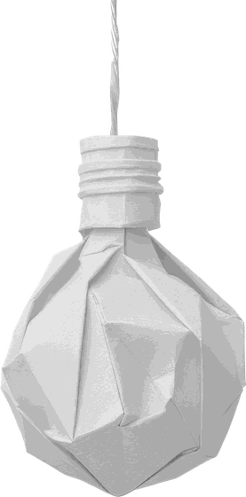 A lightbulb folded from white paper, hanging from a thread