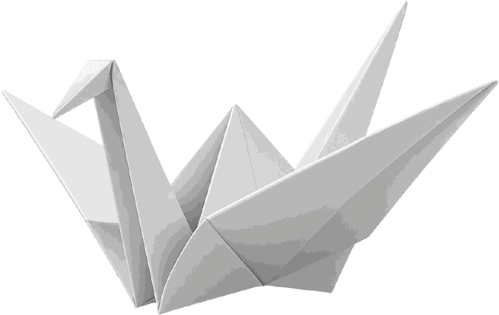 An origami crane folded from white paper
